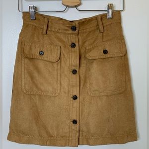 Banana Republic Dark Camel Vegan Suede Front Button Mini Skirt Size 2